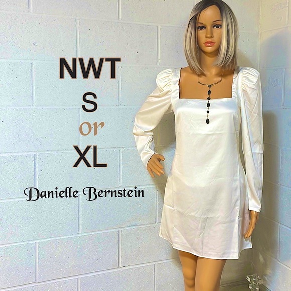 NWT pistachio green satin mini double square Danielle Bernstein puff sleeves XL - Picture 4 of 16